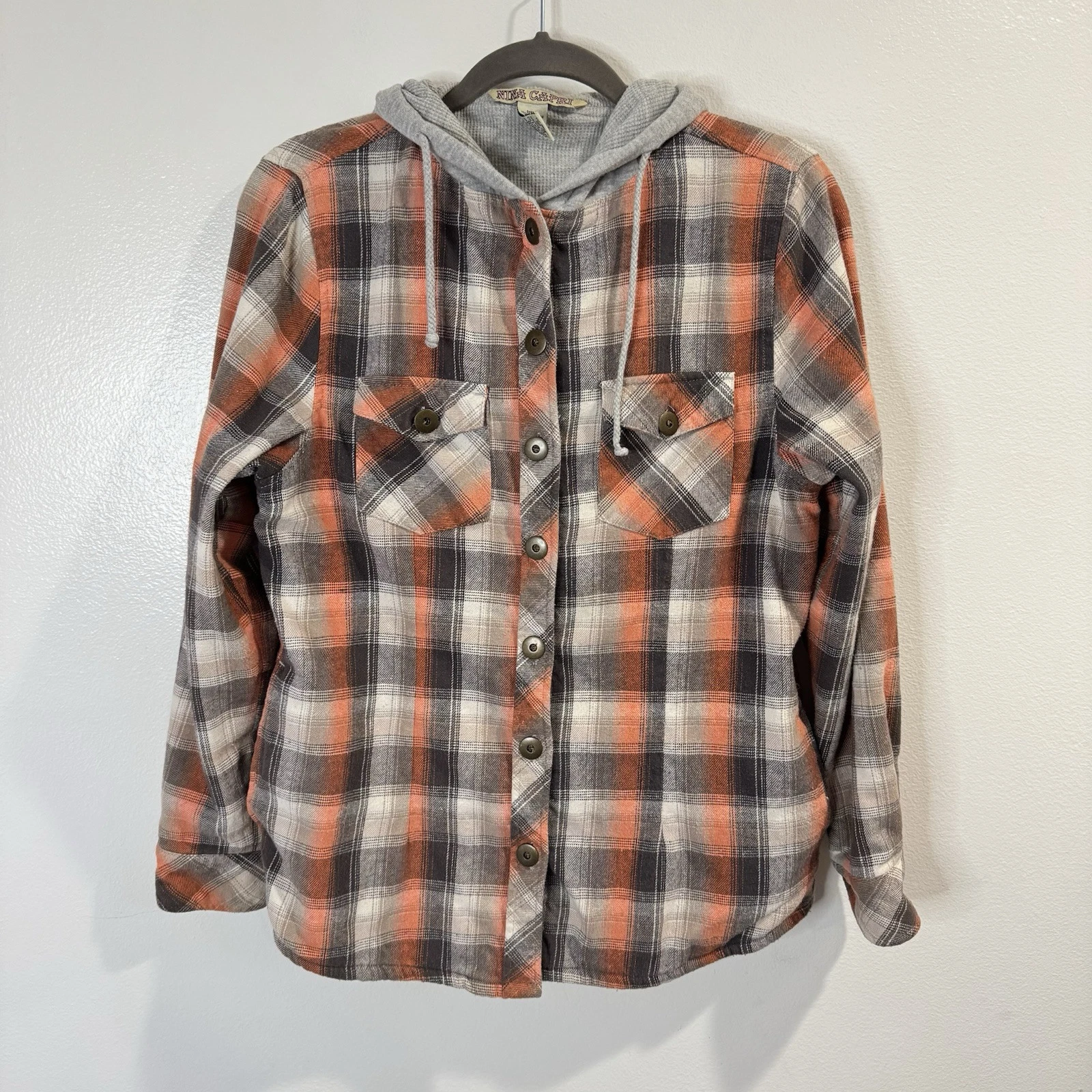 Vtg 90s Nina Capri Shirt Jacket M Shacket Flannel Plaid Thermal Hoodie Grunge