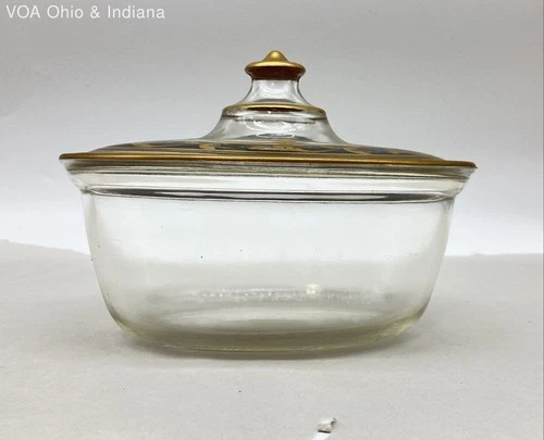 Pyrex Vintage Oval Casserole Dish with Lid Black and Gold Gilded Scroll