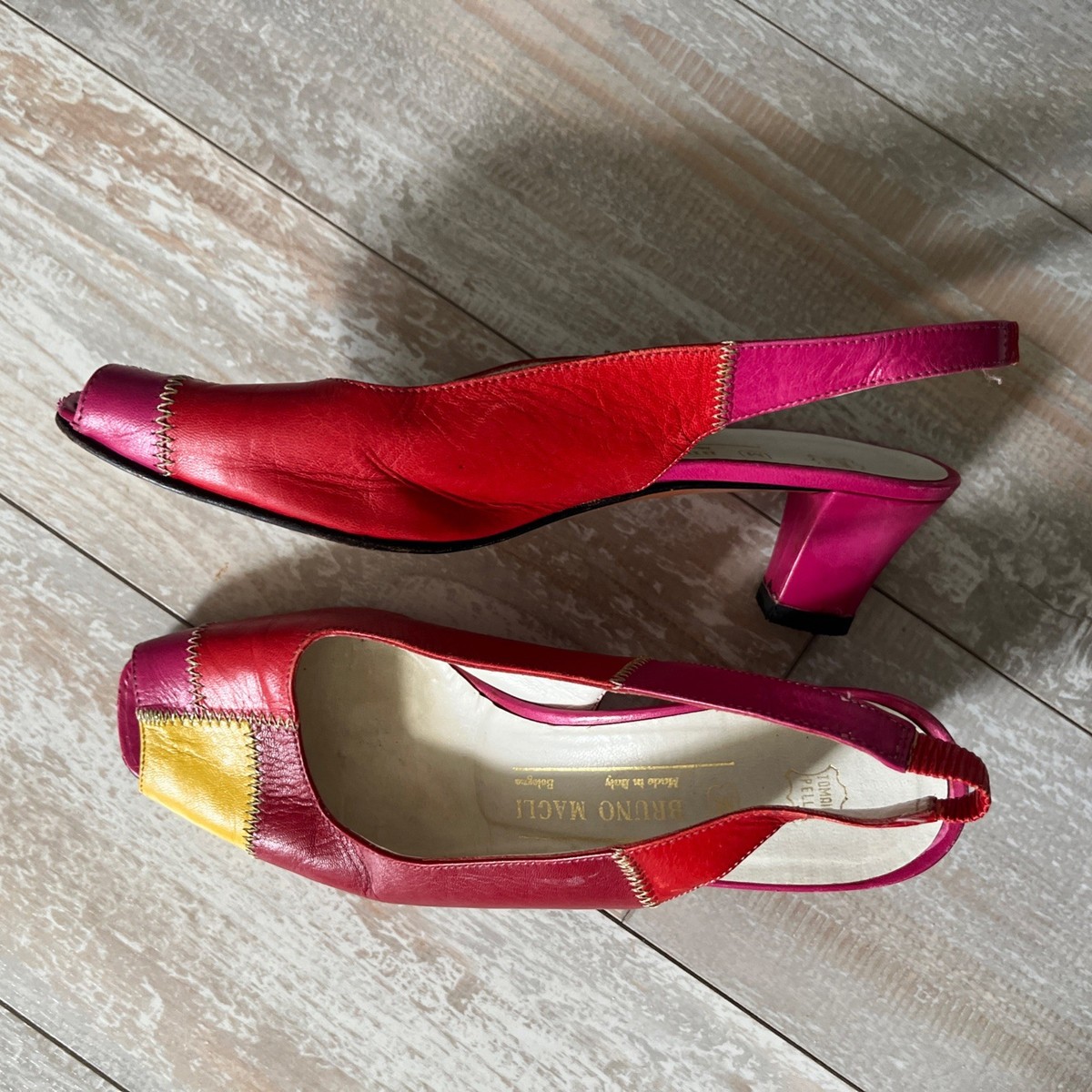 Vintage Bruno Magli Italy Handmade Pumps Heels Shoes Patchwork 80s 