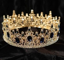 Royal Black Crystal Crown for Men, Party, Costume, Headpiece, Jewelry, Gift