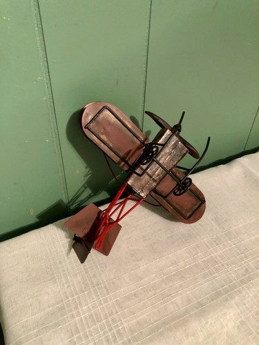 Airplane Bi-Plane Retro Decor Vintage Style Rustic Tin Metal Toy Plane Christmas - Picture 7 of 7