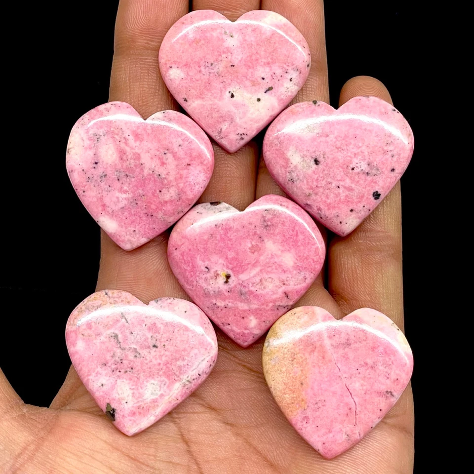 Lote de 6 piedras preciosas de cabujón sueltas en forma de corazón de rodonita natural de 30-33 mm Foto 4 de 4