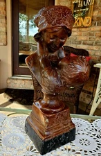 Vintage Retro 1973 JARU Pottery Glazed Ceramic Mother Child Bust Sculpture 