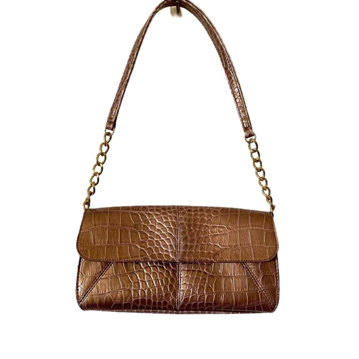 Croc Print Faux Leather Baguette Bag