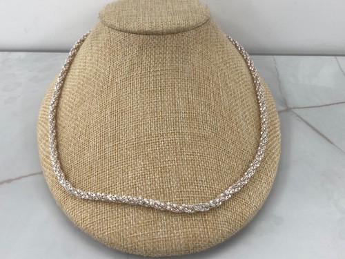 Karizia Spa Italian Popcorn Link Woven Cord Chain Sterling Silver Necklace 3mm - Picture 2 of 12