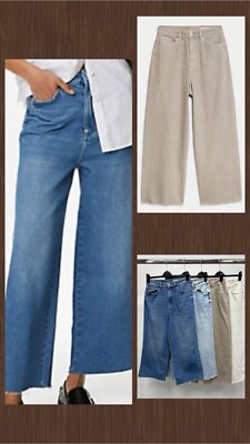 Ex M&S Damen Wide Leg High Waist Ankle Grazer Jeans Größen 6-24 in 3 Längen