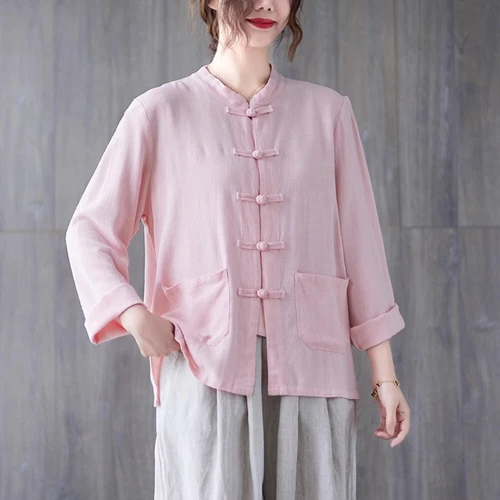 Women Chinese Cotton Coat Jacket Tops Tang Suit Cardigan Retro Ethnic Outwear - Picture 3 of 26