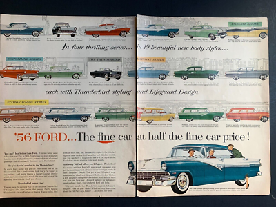 1956 Ford Print Ad 13in x20in 2 Page Ad Full Style Lineup | eBay