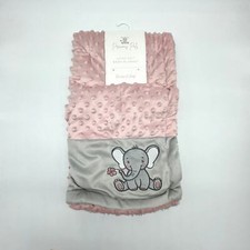 Precious Pals Pink Gray Reversible Minky Dot Sherpa Elephant Baby Blanket New