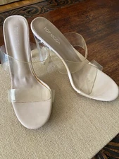 Top Moda Womens Clear Strap Block Heel Sandals Slip On