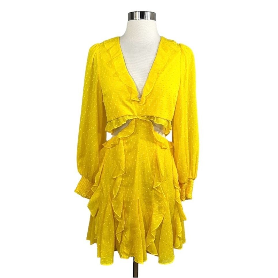 【ALICE + OLIVIA】Mitzi Godet Mini Dress - Multi Alice + Olivia Mitzi Combo Cutout Godet Mini Dress Sunbeam