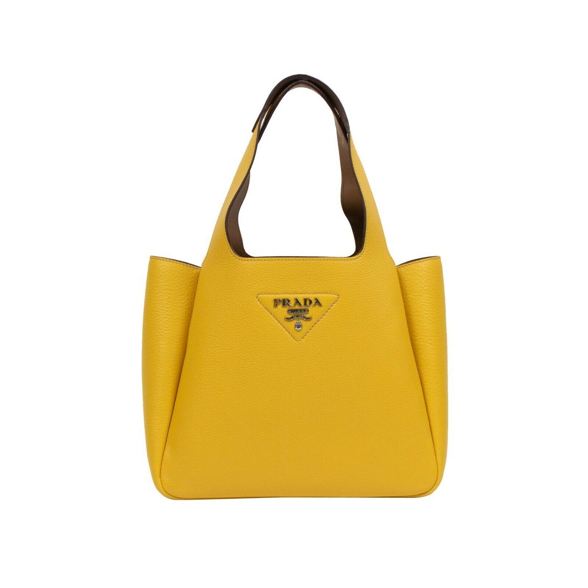 NWT PRADA Yellow Calf Leather Double Top Handle Medium Handbag | eBay