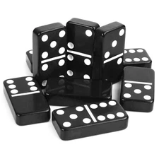 Dominoes Double Six Jumbo Set of 28 Black title w/White Dots (US Seller)