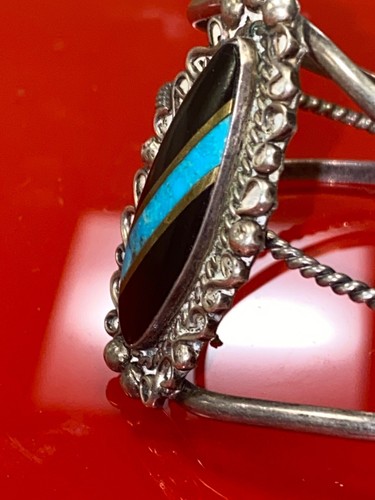 Native American Zuni Signed NJ Sterling Cuff Bracelet - Picture 3 of 8