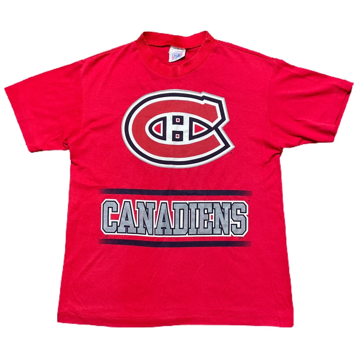 Vintage 90s Montreal Canadians NHL Hockey T Shirt Red Size S M VTG