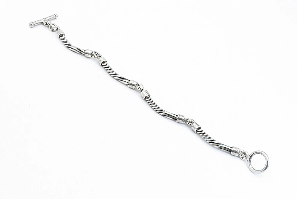 MEXICO 925 Sterling Silver - Vintage Twist Bar Link Chain Bracelet - BT2804