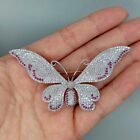 Brooch Pin 14K White Gold Finish 3Ct Round Cut Diamond Lab Created Butterfly