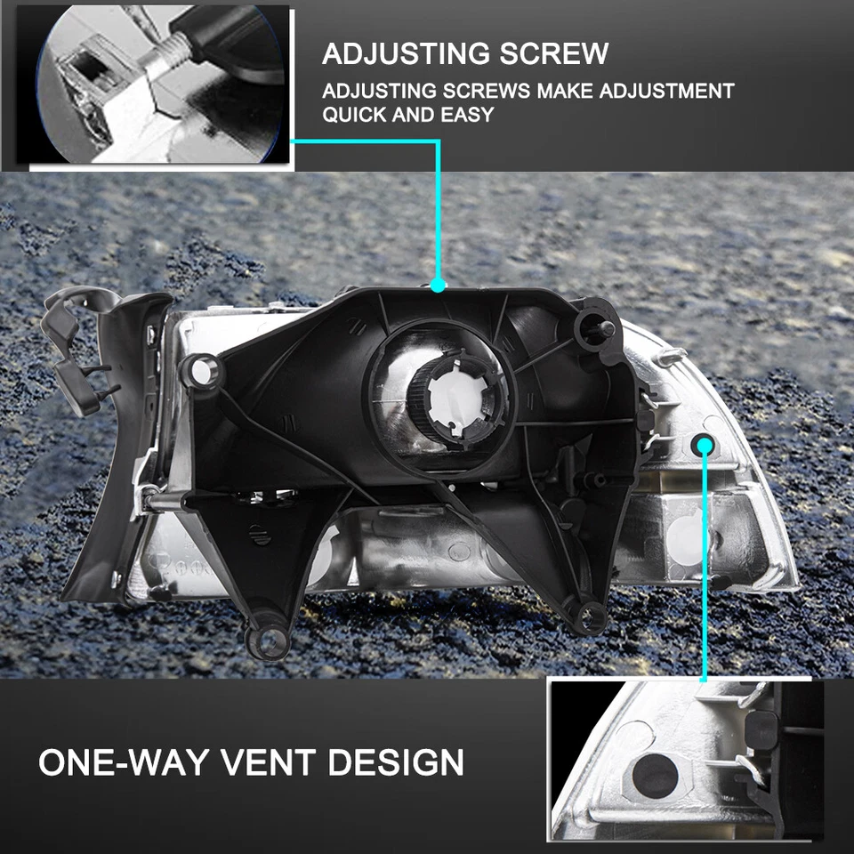 For 97-04 Dodge Dakota 1998-2003 Dodge Durango Black Housing Headlights LH+RH - Image 2 of 4