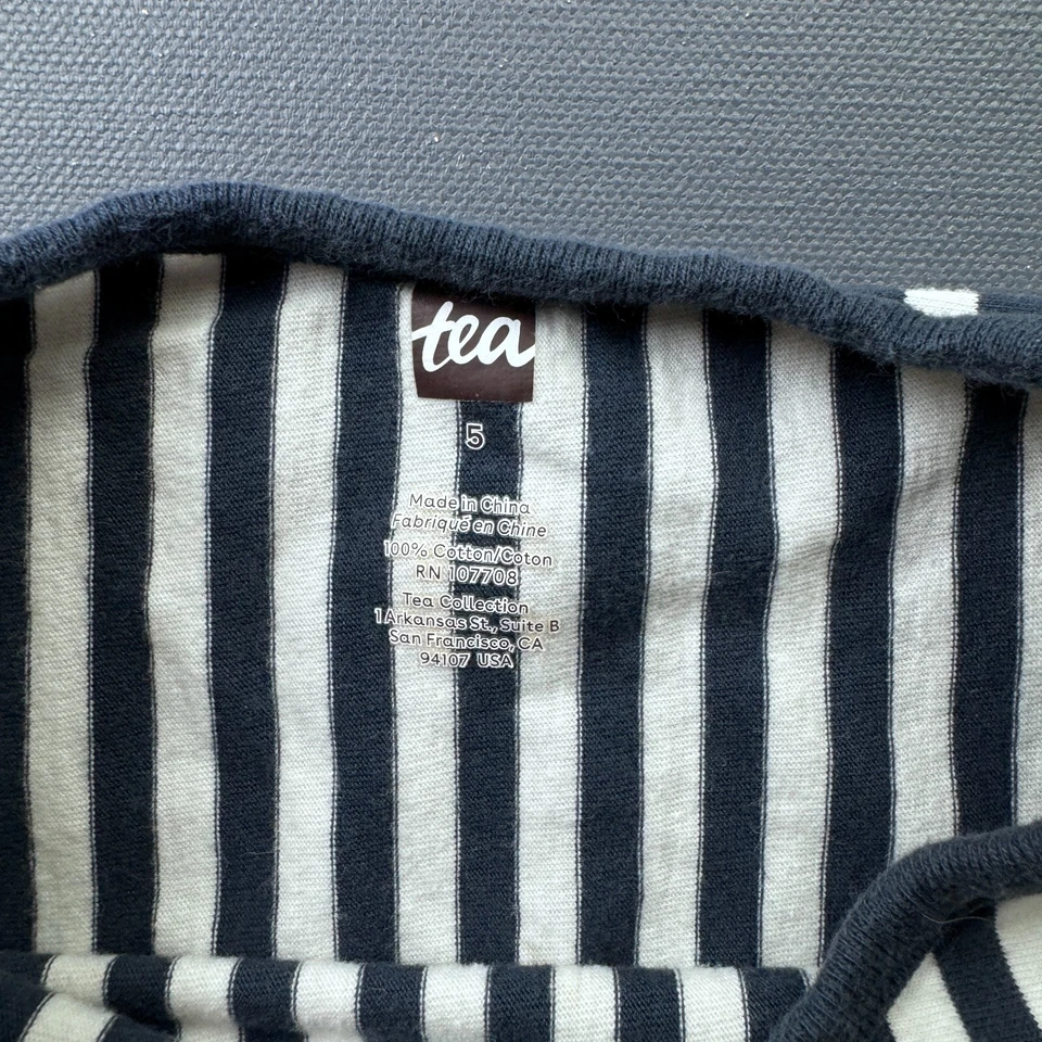 Tea Collection Girls Top Size 5 Striped Ruffle Hem Cotton Navy White Boutique - Image 3 of 4