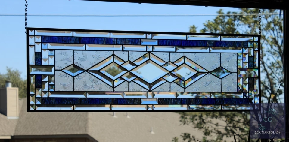 Stained Glass Panel, Window Hanging ,Transom,Sidelight 39 1/2 "x 13 Beveled MTO - Image 3 of 4