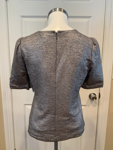 Rebecca Taylor Silver Gunmetal Textured Metallic Shirt, Size 2 (US) NWT! $295 - Picture 5 of 9