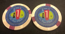  Lot of 2 LAS VEGAS CLUB 1 Casino Chip Las Vegas Nevada Retired Obsolete B