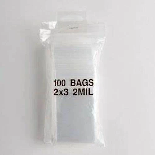 100 - 2x3 Clear Zip Top Bags-ZIP-2x3-CLEAR