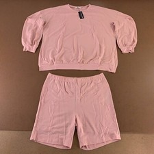 Ekouaer Womens 2 Piece Lounge Set Pink Crew Neck 3/4 Sleeve Stretch XL New