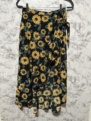 Divided By H&M Sunflower Floral Wrap MIDI Skirt Size US