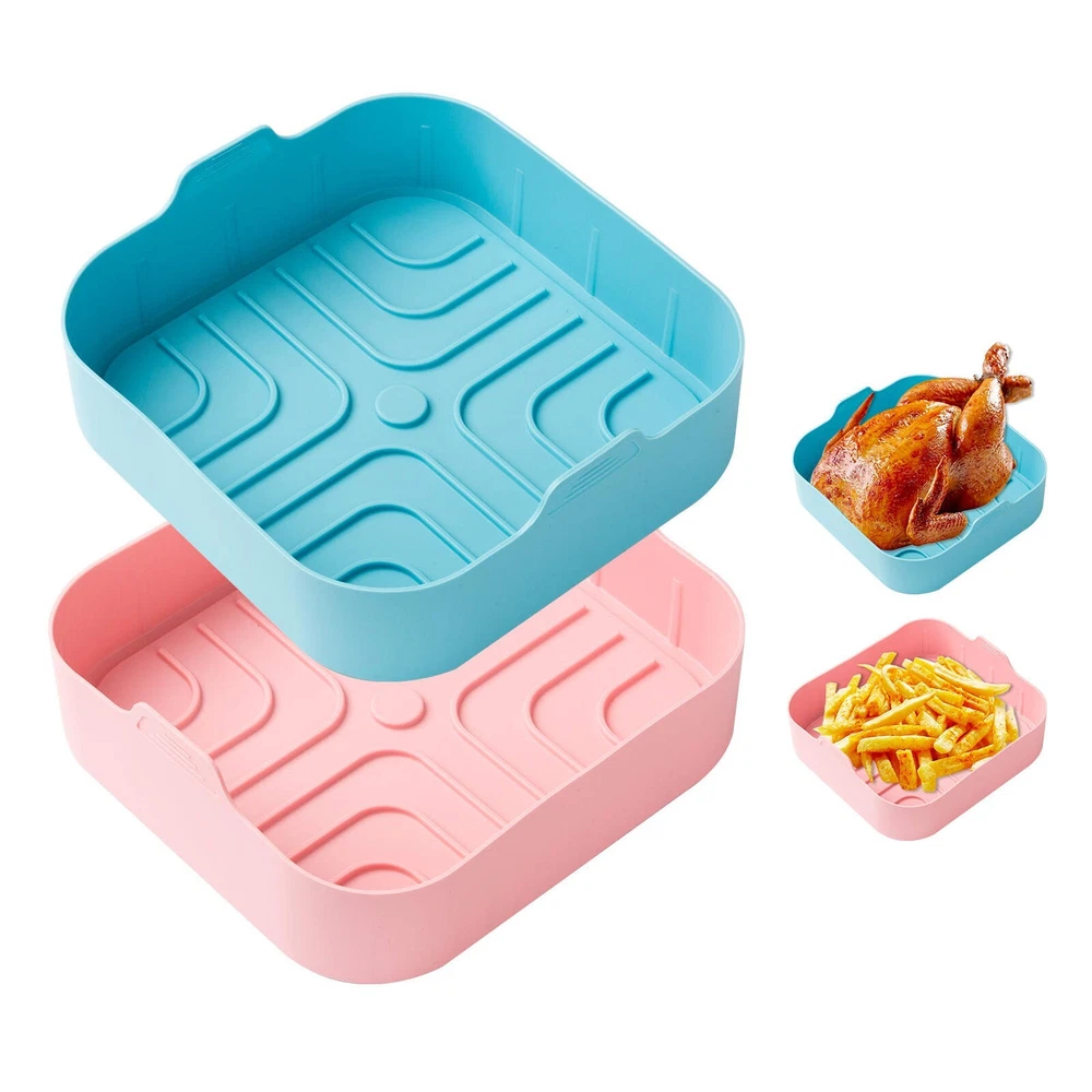 Air Fryer Square Silicone Liners Basket Non-Stick, Non-Toxic BPA Free, 1PC Pink