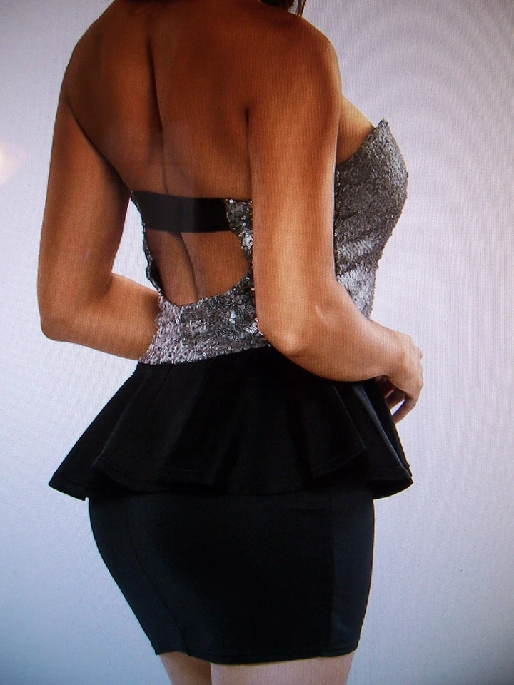 Women's Mini Strapless Party Club Holiday Dress - M - New - Black & Gold - Image 2 of 4