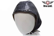 Premium Adjustable Black Leather Aviator Cap For Fashion & Biker Rider