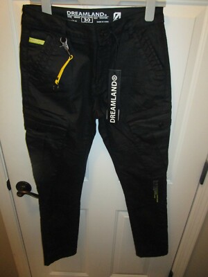 DREAMLAND RAZKIT COATED CAGO CARGO BLACK TWILL PANTS SIZE 30
