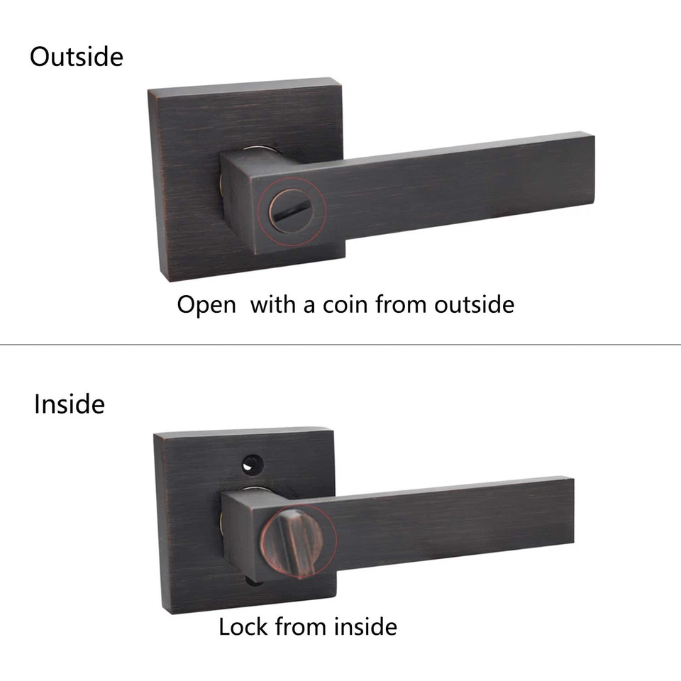 NEWBAGN Palanca de puerta de privacidad cuadrada de alta resistencia para cama y baño con bronce frotado con aceite Foto 3 de 4
