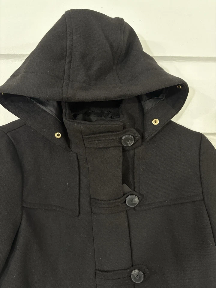 NUEVO CON ETIQUETAS ZARA ABRIGO NEGRO CHAQUETA CON CAPUCHA CREMALLERA BOTÓN MANGA LARGA TALLA S *LEER* P41 Foto 3 de 4