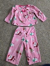 Child Of Mine By Carters 18 Mo. Holiday Pink Fleece Pajamas Santa Snow Reindeer