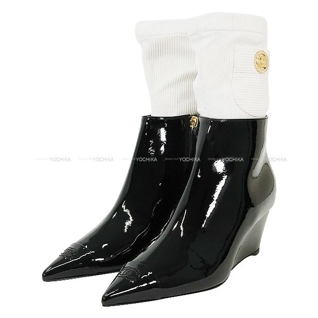 Chanel — 2022 Cruise Collection CHANEL Short Ankle Boots with COCO Mark and COCO Butt...