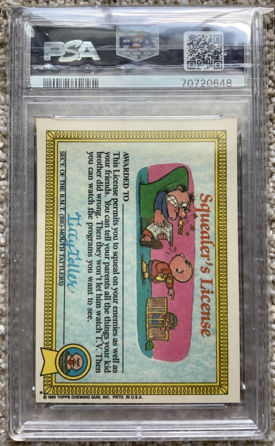 1985 Topps Garbage Pail Kids Series 1 #4a Fryin Brian PSA 8 Matte view 2