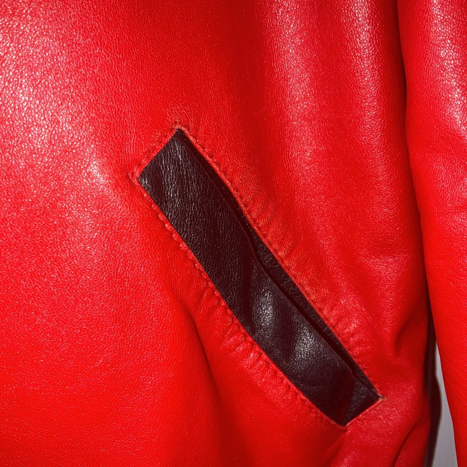 Casaco de couro vermelho pele marrom vison vintage tosquiado reversível grande bombardeiro  - Imagem 4 de 4