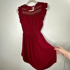 Anthropologie Dolan Red Left Coast Tansy Smocked Midi Ruffle-Shoulder Dress XS