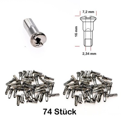 74 Stück Speichen Nippel Fahrrad verstärkt ROSTFREI 2,34 mm x 16mm MESSING
