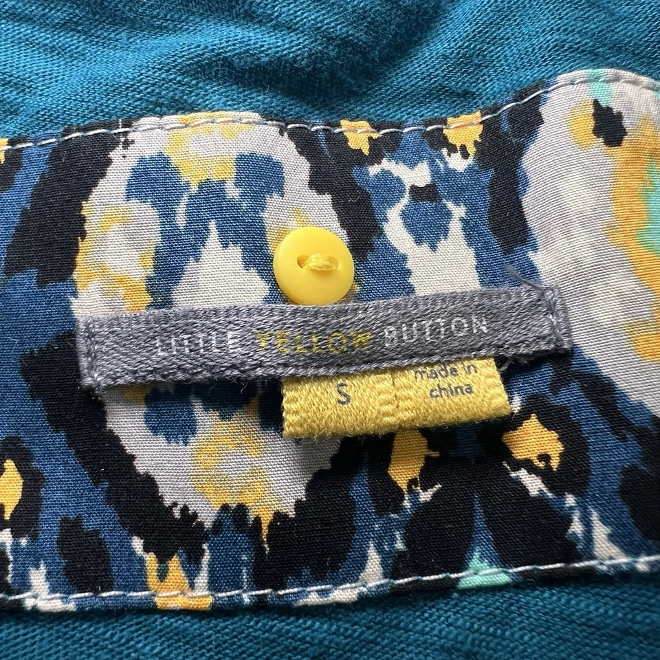 Top Little Yellow Button Anthropologie Talla S Azul Teal Verde Manga Larga Henley Foto 4 de 4