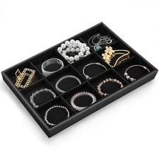 12 Slots Jewelry Display Organizer Case With Removable Dividers For Ring Earring