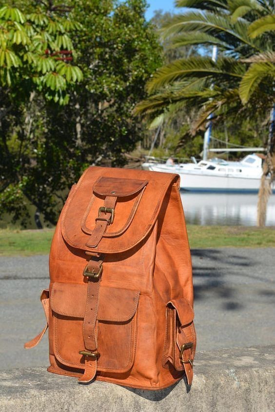 Vintage Genuine Leather Backpack for Women Travel Shoulder Rucksack-image