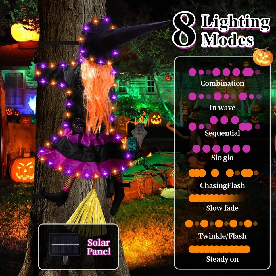 Уличное освещение ведьма на солнечных батареях украшения для Хэллоуина светодиодные лампы лампа для аварийного дерева сделано в США - Изображение 2 из 4