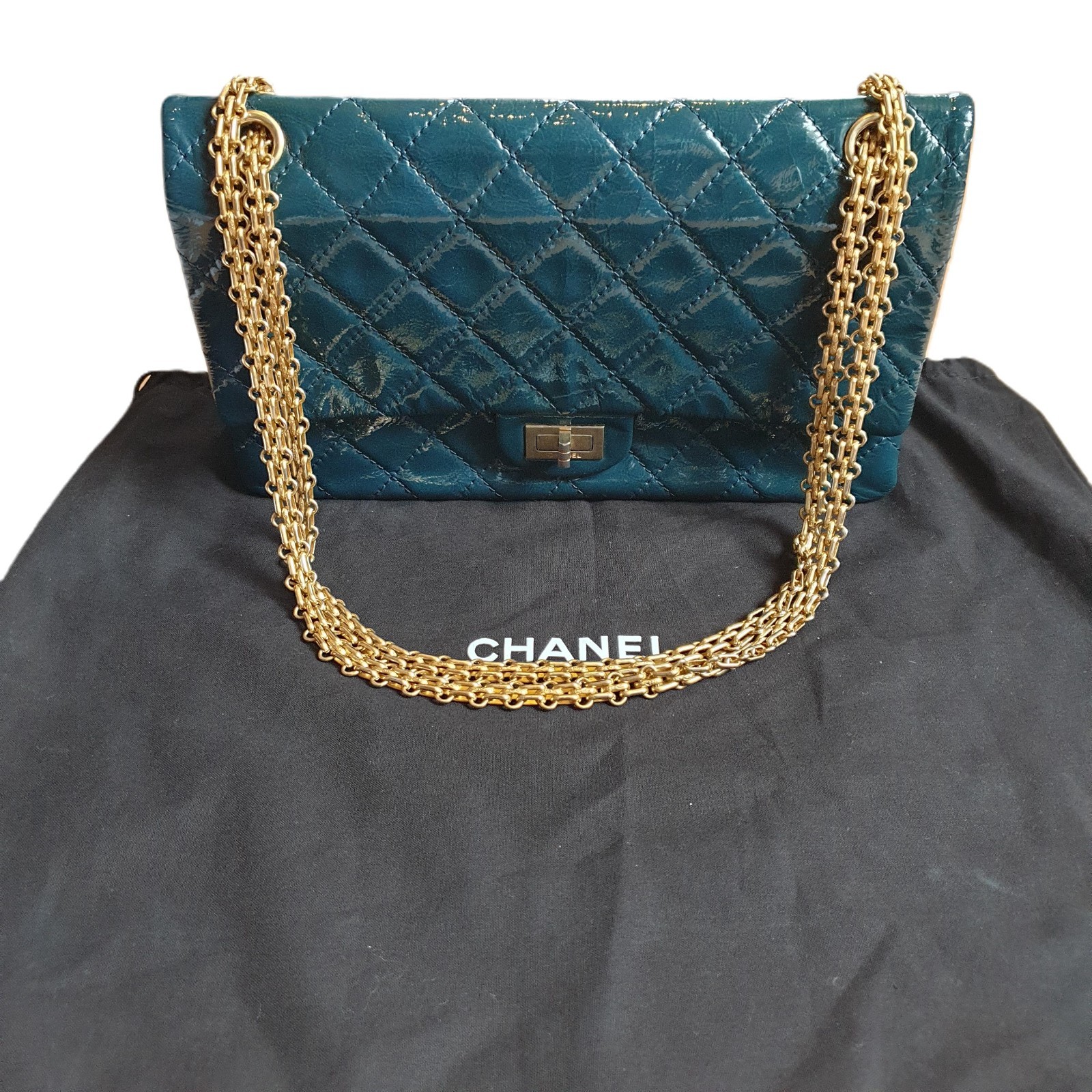 CHANEL 2.55 Reissue Medium Petrol Gold Hardware - Rare Color - Very Clean image 2