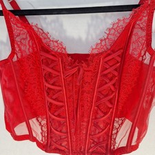 Victoria  s Secret Dream Angels Corset Bra L Lipstick Red Lacey Coquette Feminine
