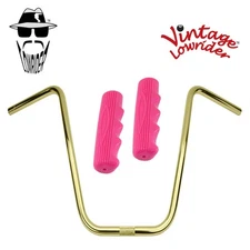 Original Lowrider 16" 22.2 D Handlebar Gold 212 120mm Grips Solid/Pink