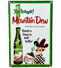 VINTAGE MOUNTAIN DEW PORCELAIN SIGN SODA POP BOTTLE CAN BAJA BLAST GAS STATION