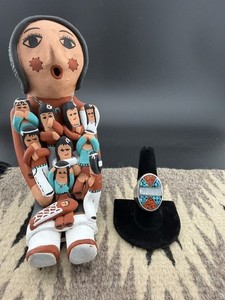 Beautiful Vintage Sterling Inlay Turquoise/Coral/Shell Native American ring 